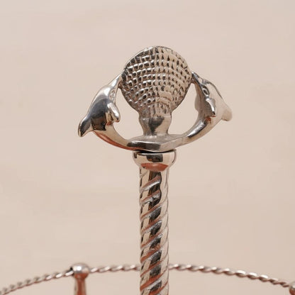 Handcrafted Two-Tier Wood Serving Stand, Seashell Handle
