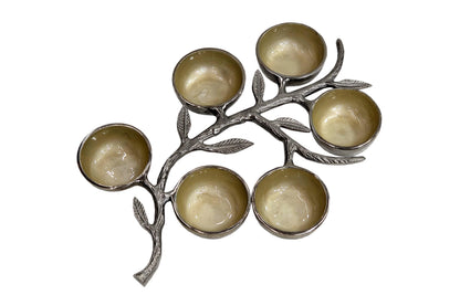 6 Dip Leafy Branch Server | Cast Aluminum, Mother of Pearl Enamel