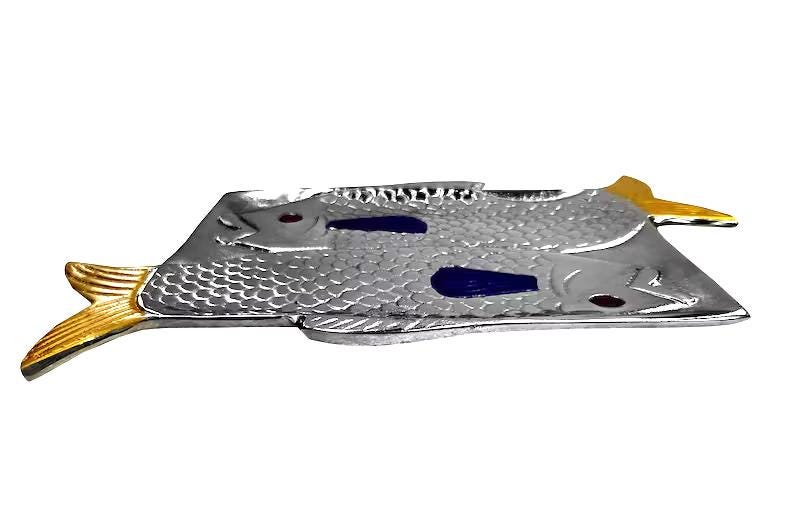 Double Fish Metal Serving Platter, Coastal Beach House Appetizer Tray