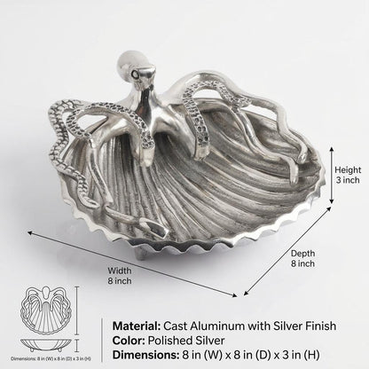 Nickel Plated Aluminum Octopus Dish | Nautical Coastal Decor