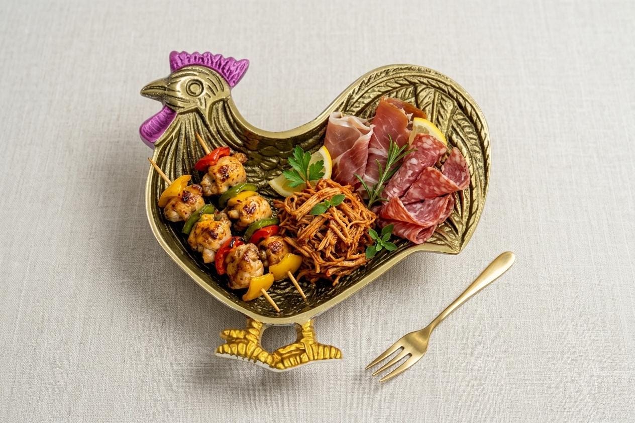 Handcrafted Rooster Tidbit Bowl, Farmhouse Snack Tray, Rustic Decor, Candy Nut Serving Dish