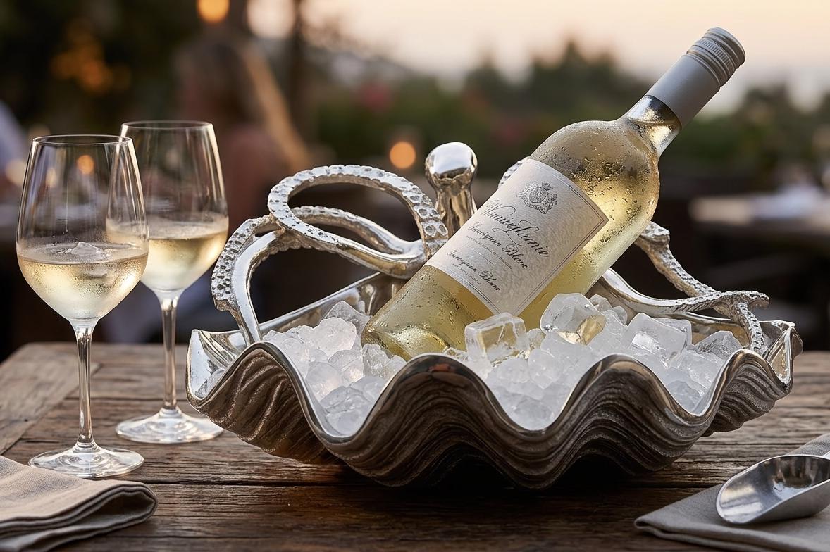 Handcrafted Aluminum Octopus Shell Wine Cooler, Coastal Bar Decor, Nautical Ice Bucket