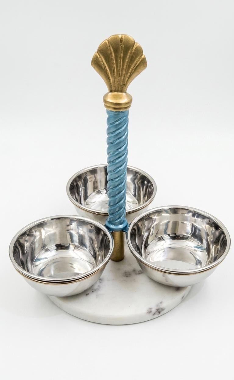 Seashell Knob Condiment Server | Coastal Nautical Dip Bowl Tray, Party Serveware