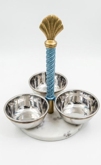 Seashell Knob Condiment Server | Coastal Nautical Dip Bowl Tray, Party Serveware