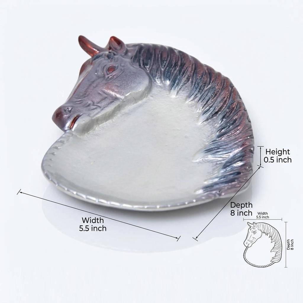 Handcrafted Cast Aluminum Horse Head Bowl, Enamel Interior Jewelry Tray