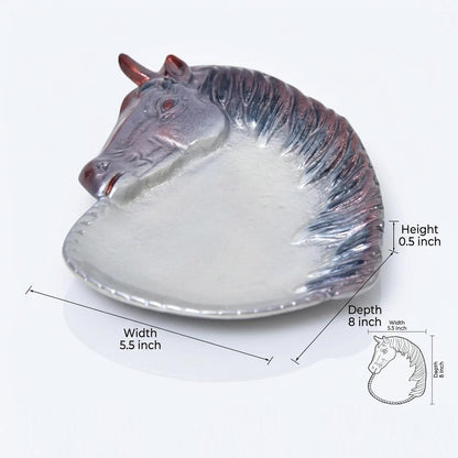 Handcrafted Cast Aluminum Horse Head Bowl, Enamel Interior Jewelry Tray