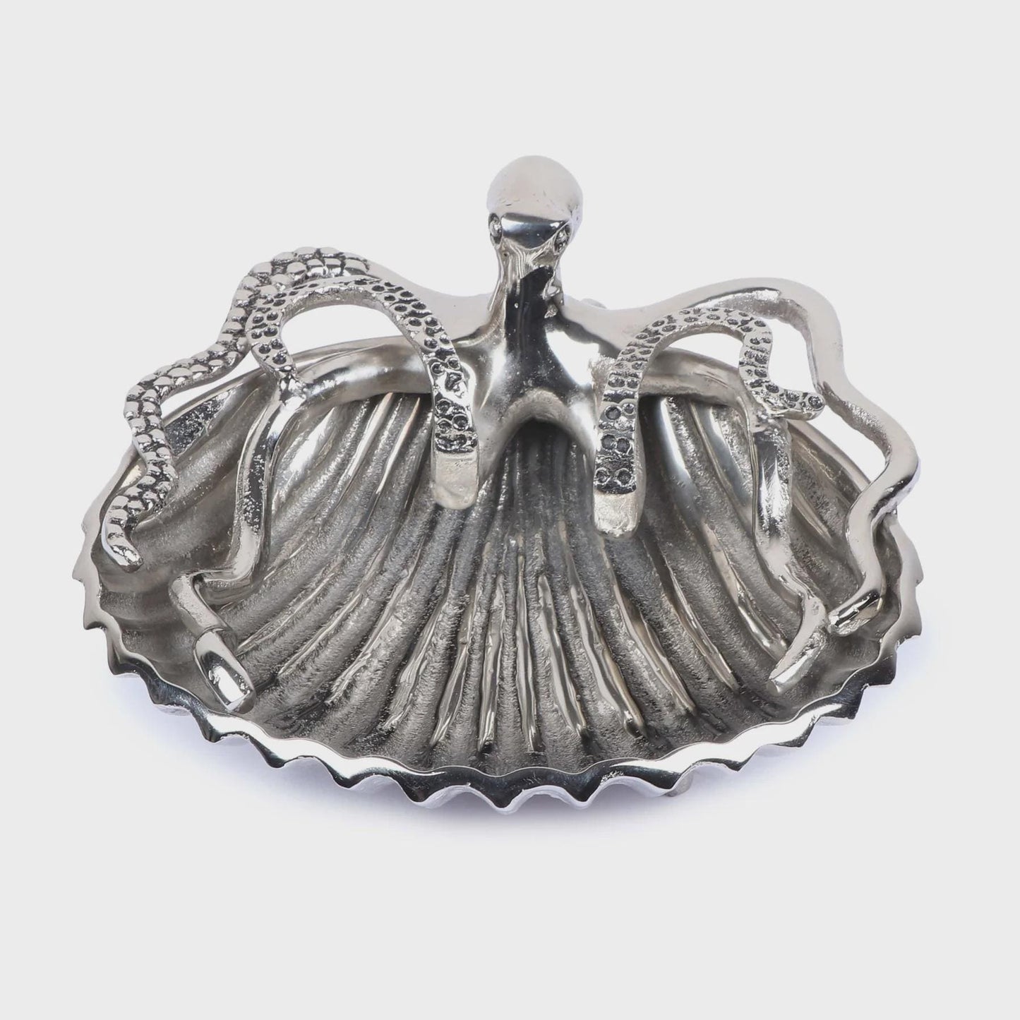 Nickel Plated Aluminum Octopus Dish | Nautical Coastal Decor