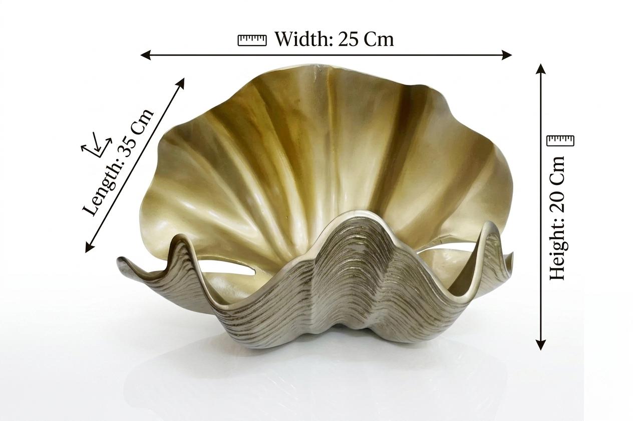 Gold Aluminum Shell Vase: Coastal Centerpiece Bowl, Nautical Beach House Accent