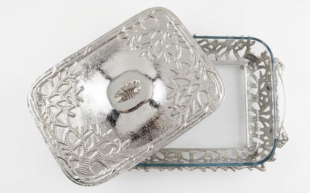 Rectangular Coral Design Casserole Dish with Turkish Glass Lid | 4 Qt Oven to Table Bakeware