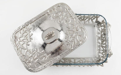 Rectangular Coral Design Casserole Dish with Turkish Glass Lid | 4 Qt Oven to Table Bakeware