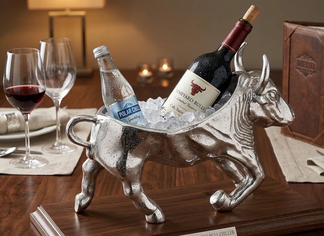 Bull Wine Holder | 2 Bottle Metal Wine Rack | Rustic Animal Décor | Bar & Table Centerpiece