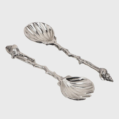 Coral Salad Server Set Silver | Coastal Tableware Gift