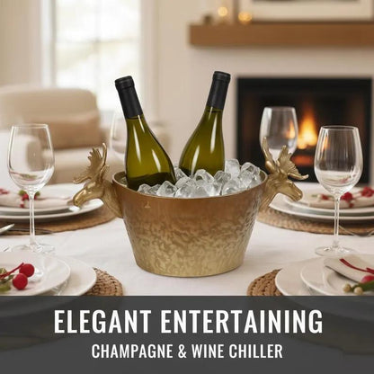 Antique Brass Finish Ice Bucket | Elk Handle Wine Chiller