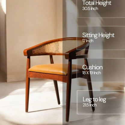Acacia Wood Cane Back Accent Chair, Mid Century Modern Lounge Armchair