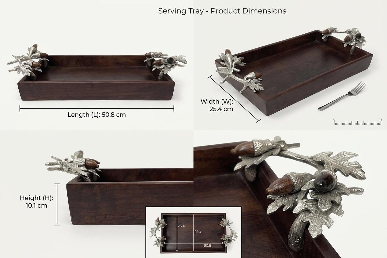 Woodland Serving Tray | Acorn Metal Handles, Farmhouse Decor