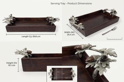 Woodland Serving Tray | Acorn Metal Handles, Farmhouse Decor