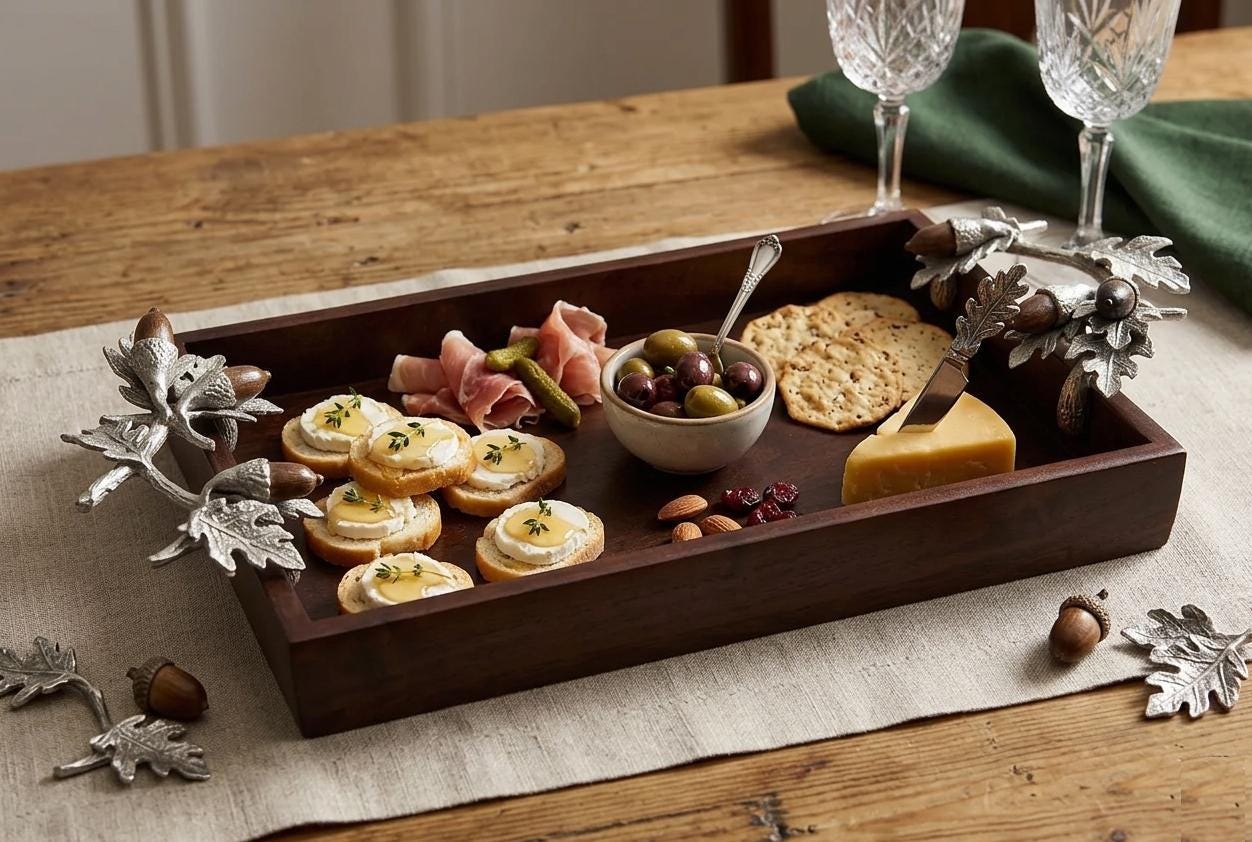 Woodland Serving Tray | Acorn Metal Handles, Farmhouse Decor