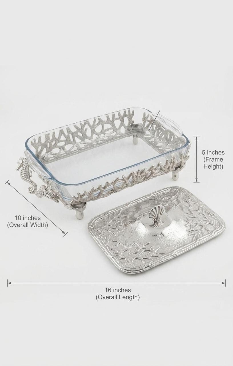 Rectangular Coral Design Casserole Dish with Turkish Glass Lid | 4 Qt Oven to Table Bakeware