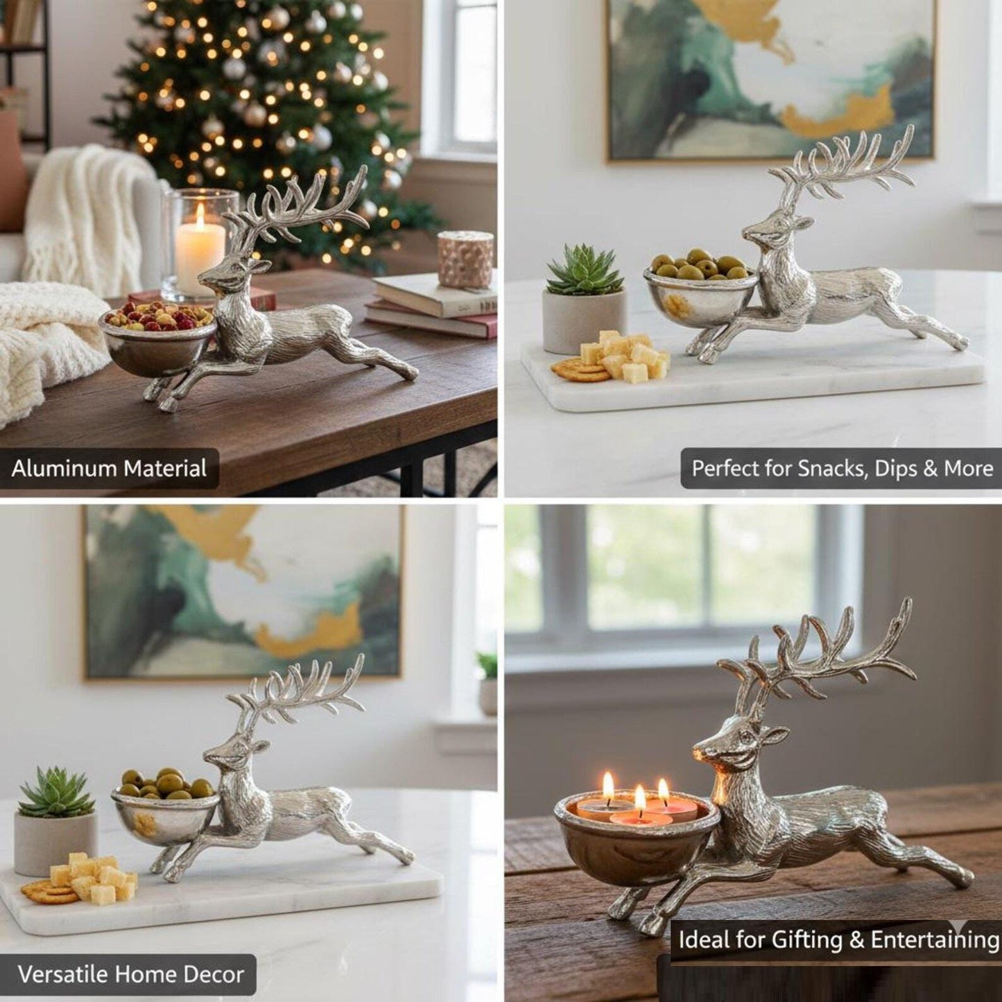 Deer-Shaped Bowl – Artistic Elegance for Festive Serving. Décor | Handcrafted Aluminum Christmas Centerpiece
