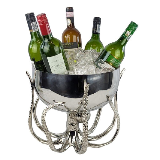 Octopus Ice Bowl – Aluminum Coastal Bottle Holder, Nautical Decor