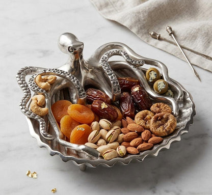 Nickel Plated Aluminum Octopus Dish | Nautical Coastal Decor