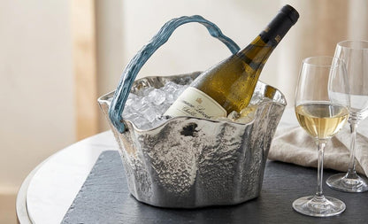 Artisan Aluminum Wine Chiller | Silver Ice Bucket, Home Bar Decor