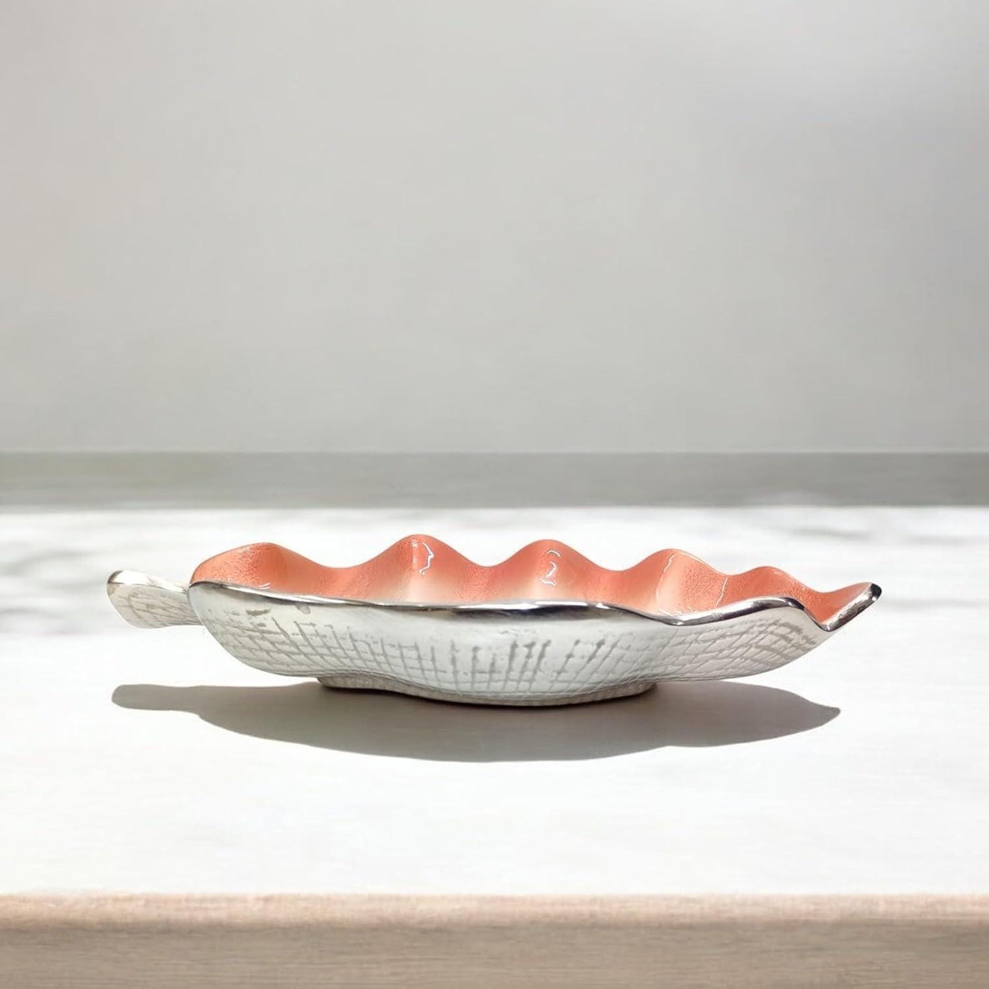 Handcrafted Aluminum Shell Tray, Wavy Enamel Coastal Decor Accent