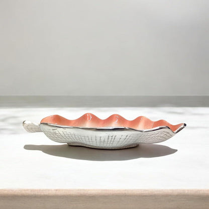 Handcrafted Aluminum Shell Tray, Wavy Enamel Coastal Decor Accent