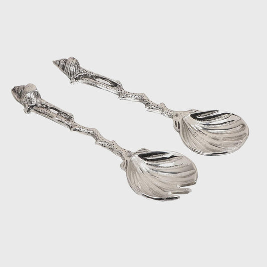 Coral Salad Server Set Silver | Coastal Tableware Gift