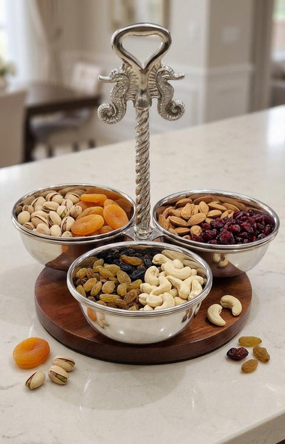 Ocean Luxe Seahorse Condiment Serving Set, Coastal Table Decor, Beach House Entertaining Dish, Nautical Dip Bowl Gift