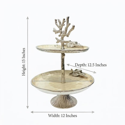 Handmade Metallic Tiered Display Stand, Sea Inspired, Coastal Party Accent