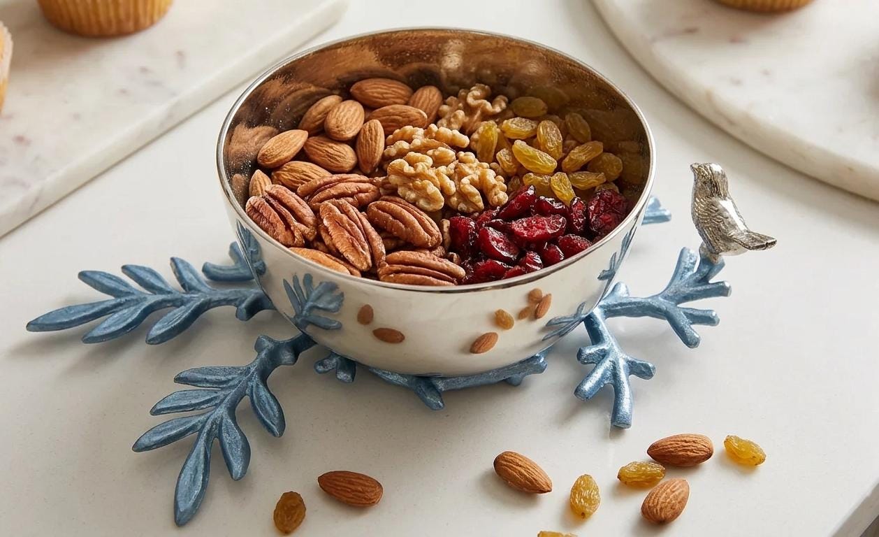 Handcrafted Aluminum Fruit Bowl | Bird Branch Centerpiece | Rustic Home Decor