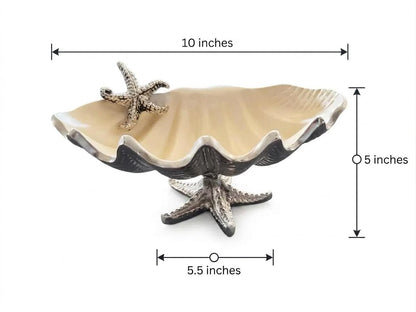 Mother of Pearl Pedestal Platter, Silver Aluminum Serving Tray, Coastal Decor, Wedding Dessert Stand