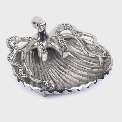 Nickel Plated Aluminum Octopus Dish | Nautical Coastal Decor