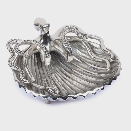 Nickel Plated Aluminum Octopus Dish | Nautical Coastal Decor