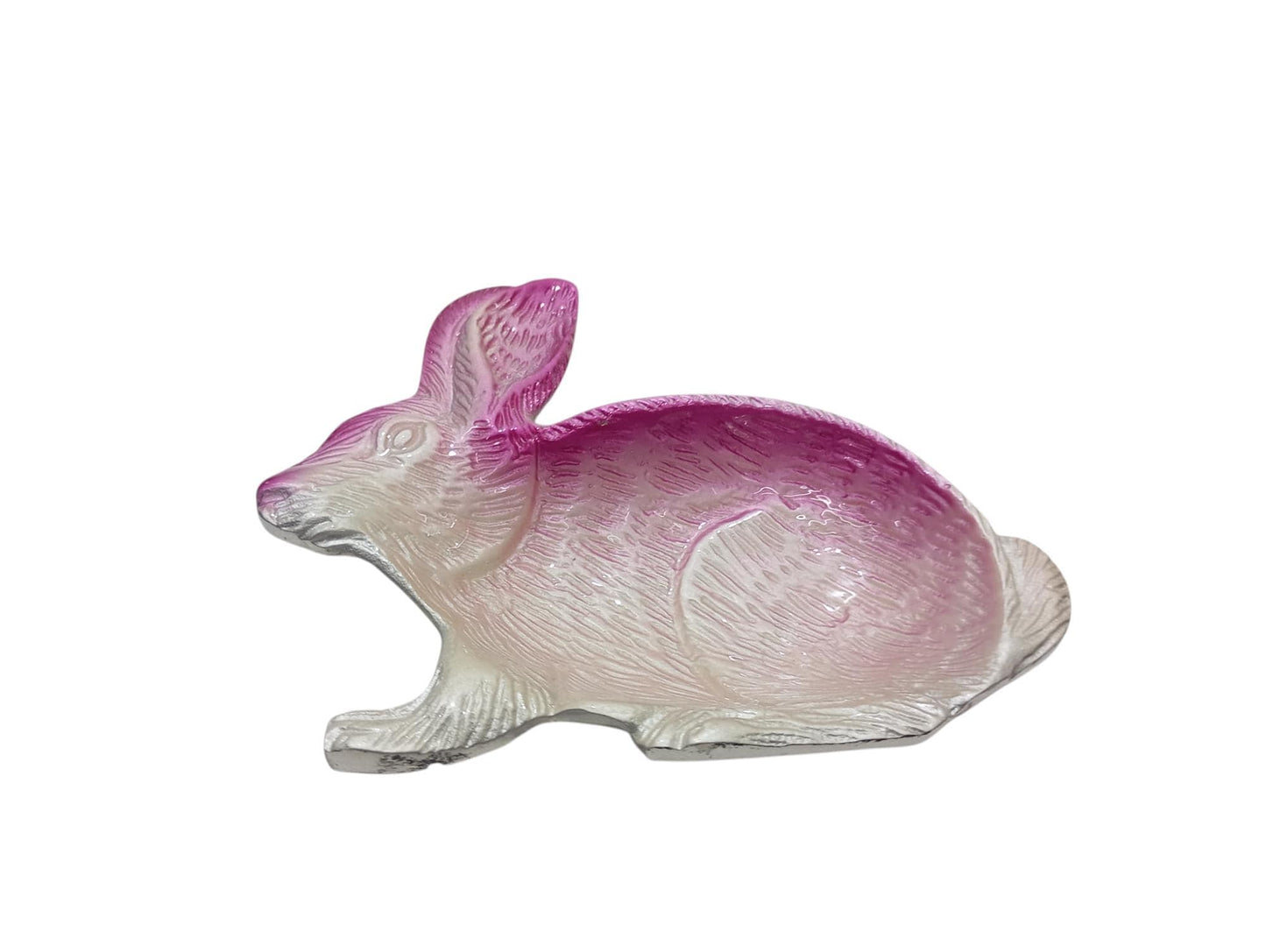 Pink Enamel Rabbit Candy Dish, Handcrafted Aluminum Easter Tray, Spring Table Decor