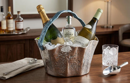 Artisan Aluminum Wine Chiller | Silver Ice Bucket, Home Bar Decor