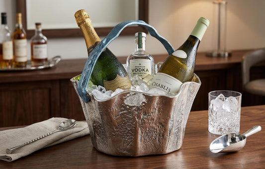 Artisan Aluminum Wine Chiller | Silver Ice Bucket, Home Bar Decor
