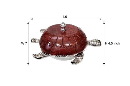 Silver Turtle Trinket Bowl with Wooden Lid, Coastal Beach Decor, Nautical Jewelry Box