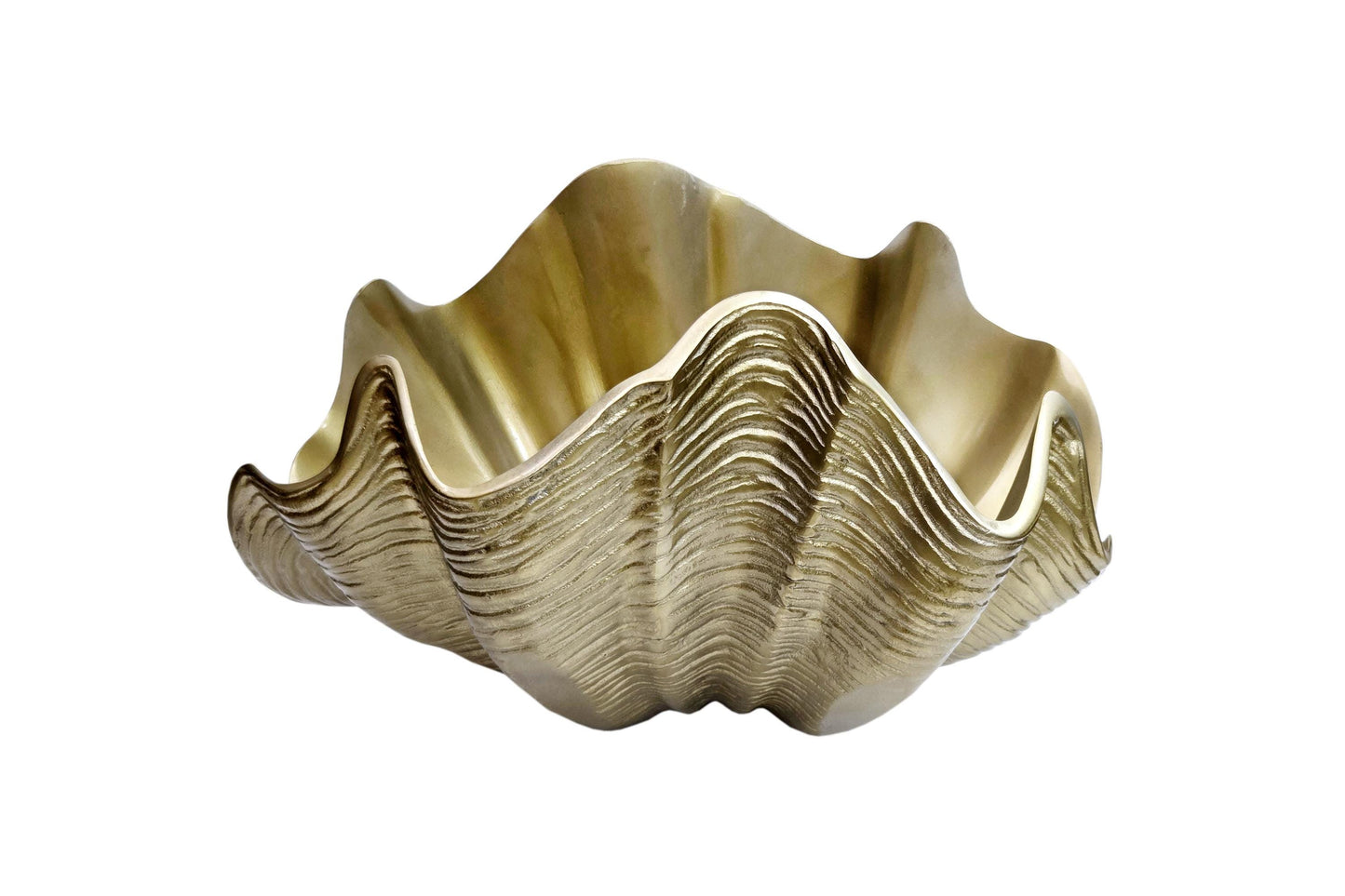 Gold Aluminum Shell Vase: Coastal Centerpiece Bowl, Nautical Beach House Accent