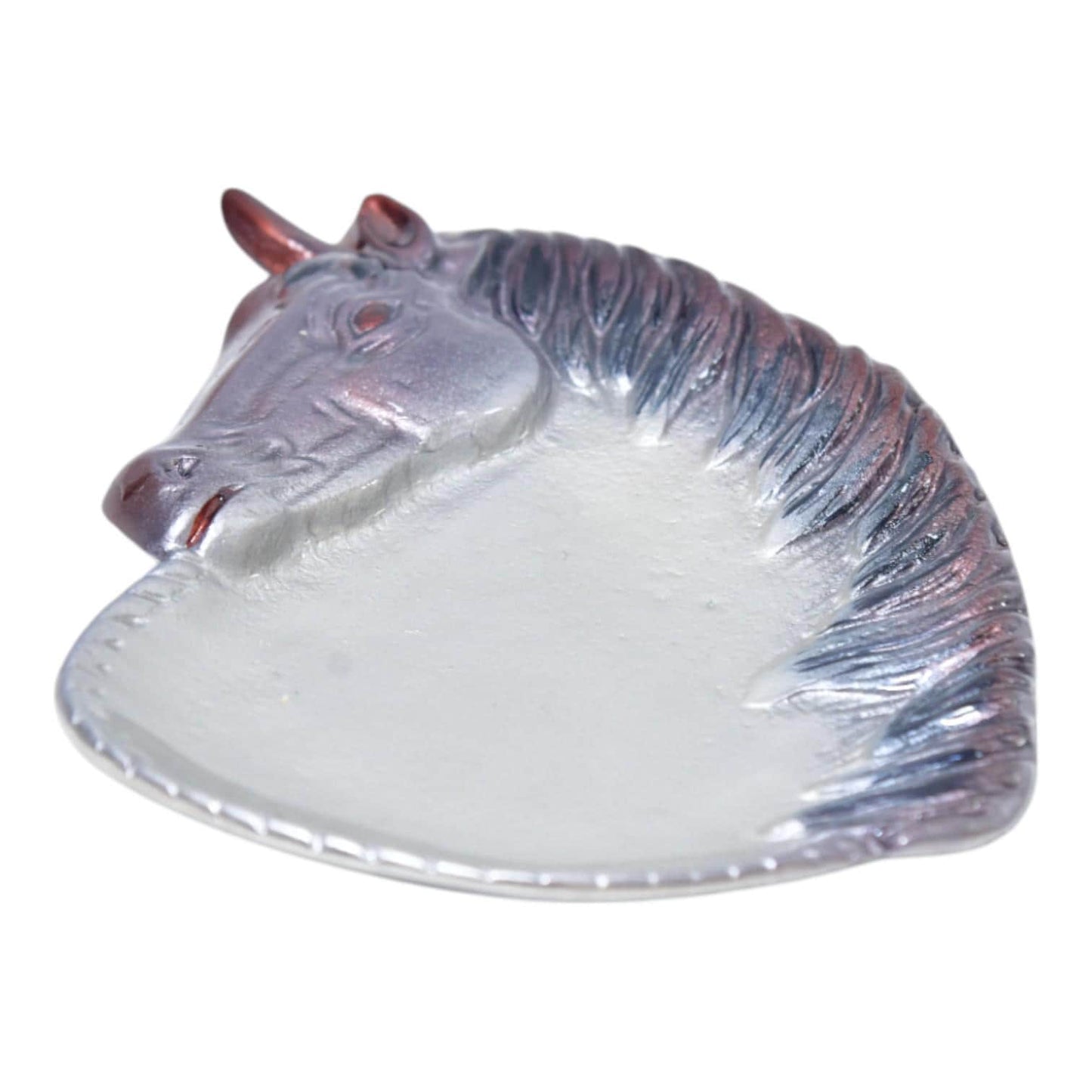 Handcrafted Cast Aluminum Horse Head Bowl, Enamel Interior Jewelry Tray