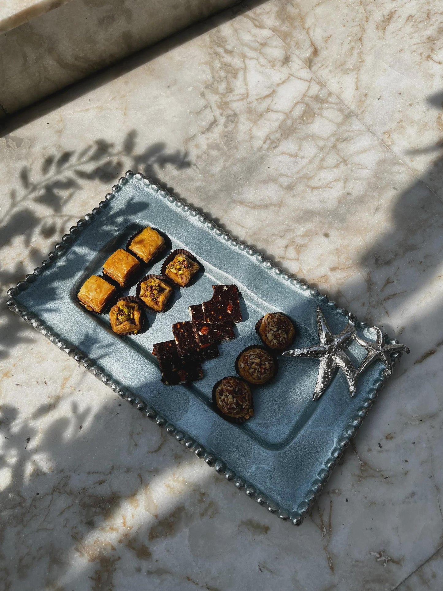 Starfish Platter Blue Enamel Coastal Serving Tray Aluminum Beach Wedding Gift