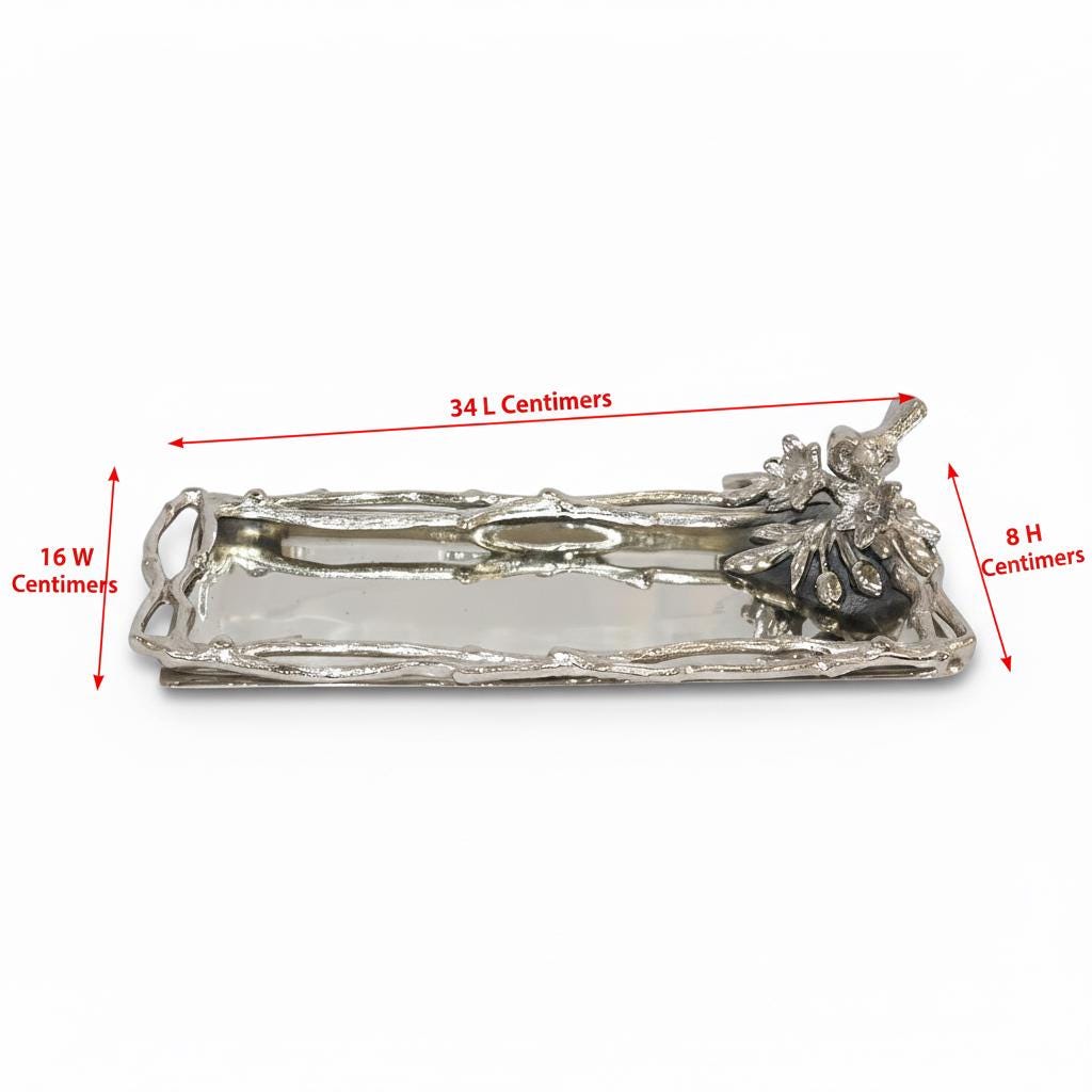 Bird-Themed Rectangular Platter – Elegant Charm with a Sturdy Base
