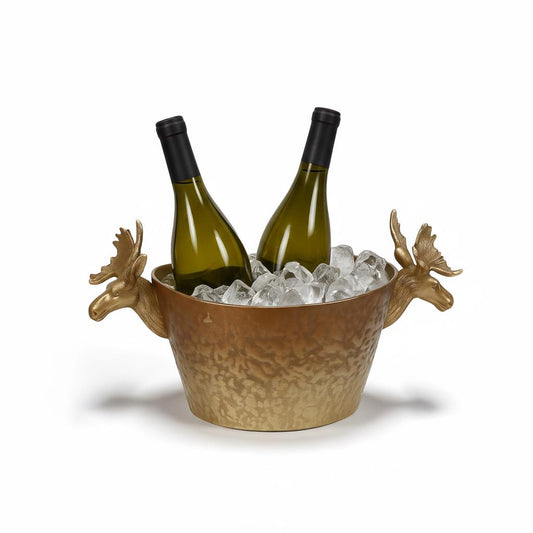 Antique Brass Finish Ice Bucket | Elk Handle Wine Chiller