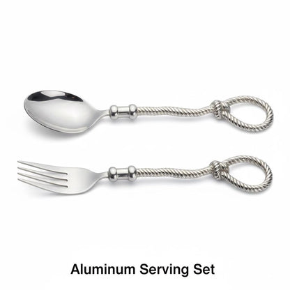 Aluminum Serving Set, Twisted Rope Handle, Silver Finish