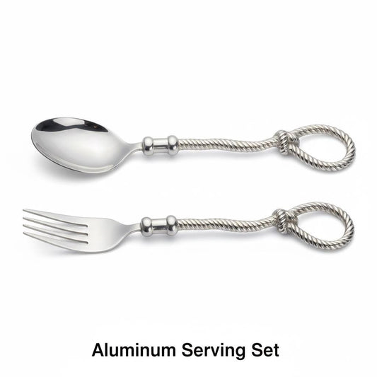 Aluminum Serving Set, Twisted Rope Handle, Silver Finish