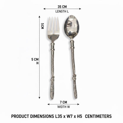 Aluminum Serving Set, Twisted Rope Handle, Silver Finish