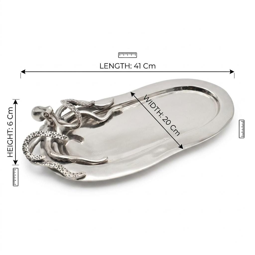 Handcrafted Metal Serving Ensemble with Octopus Motif, Artistic Ocean-Inspired Dining and Entertaining Display Piece