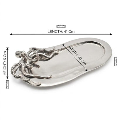 Handcrafted Metal Serving Ensemble with Octopus Motif, Artistic Ocean-Inspired Dining and Entertaining Display Piece