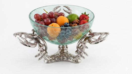 Lobster Trio Pot Stand with Glass Bowl | Coastal Seafood Serving Dish